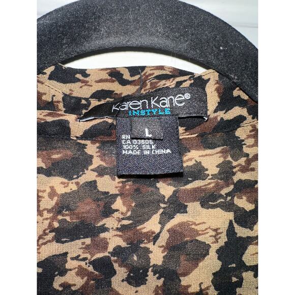 KAREN KANE Sheer Silk Leopard Animal Print Button Down Blouse - Sz Large - Picture 2 of 3